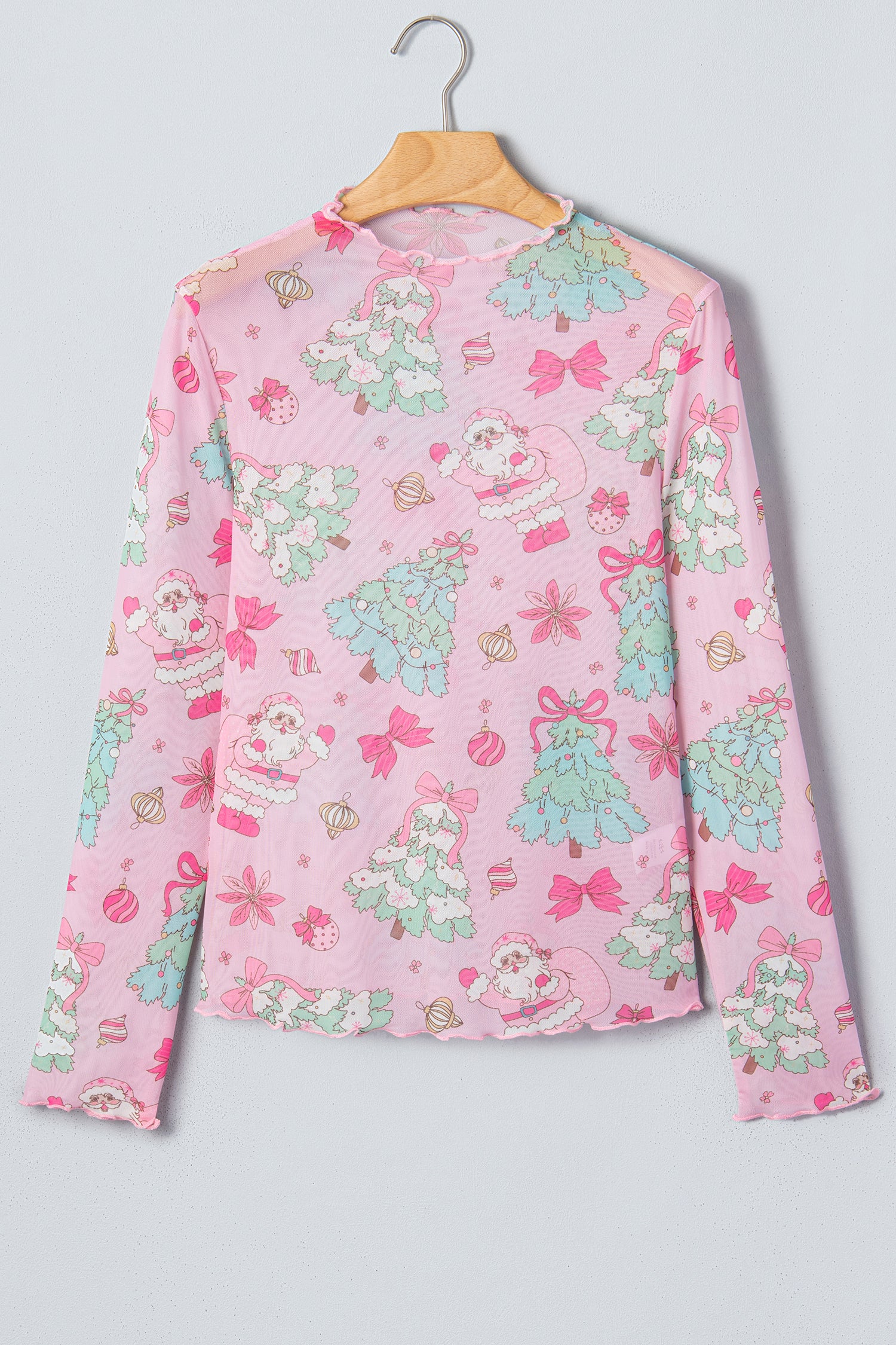 Pink Abstract Print Stand Neck Slim Fit Long Sleeve Top