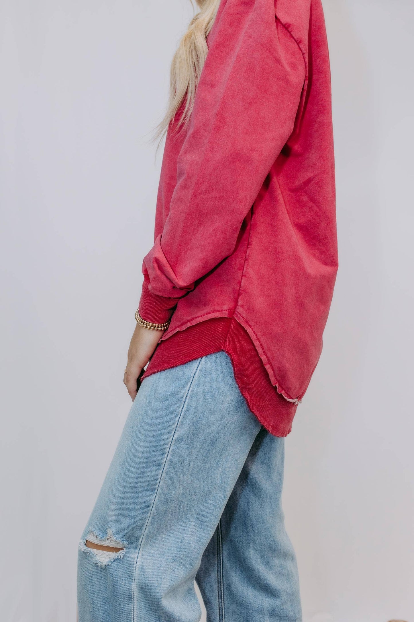 Basic Acid Washed Sweatshirt - Maroon