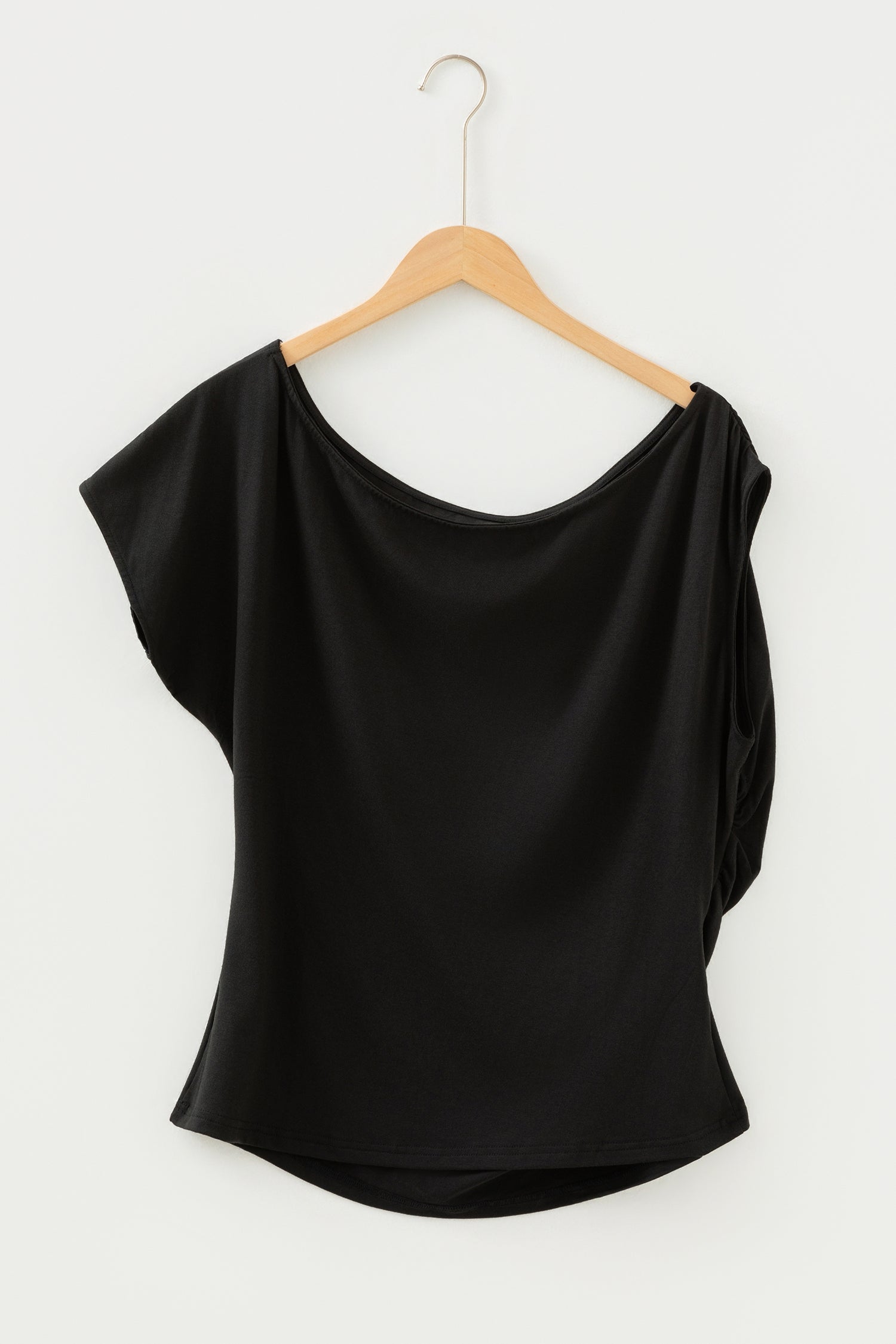 Burgundy Plus Size Solid Color Asymmetric Neck Short Sleeve Blouse