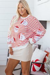 Orange Stripe Sequin Santa Claus Pattern Christmas Pullover Sweatshirt