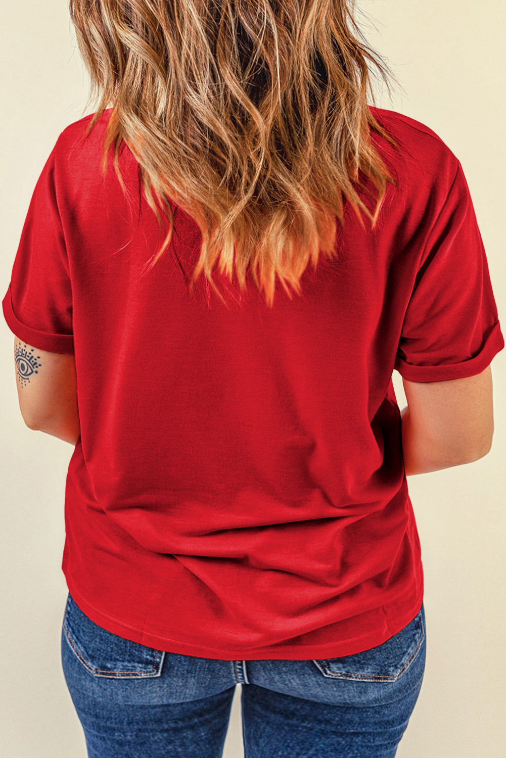 Yellow Cream Casual Plain Crew Neck Tee