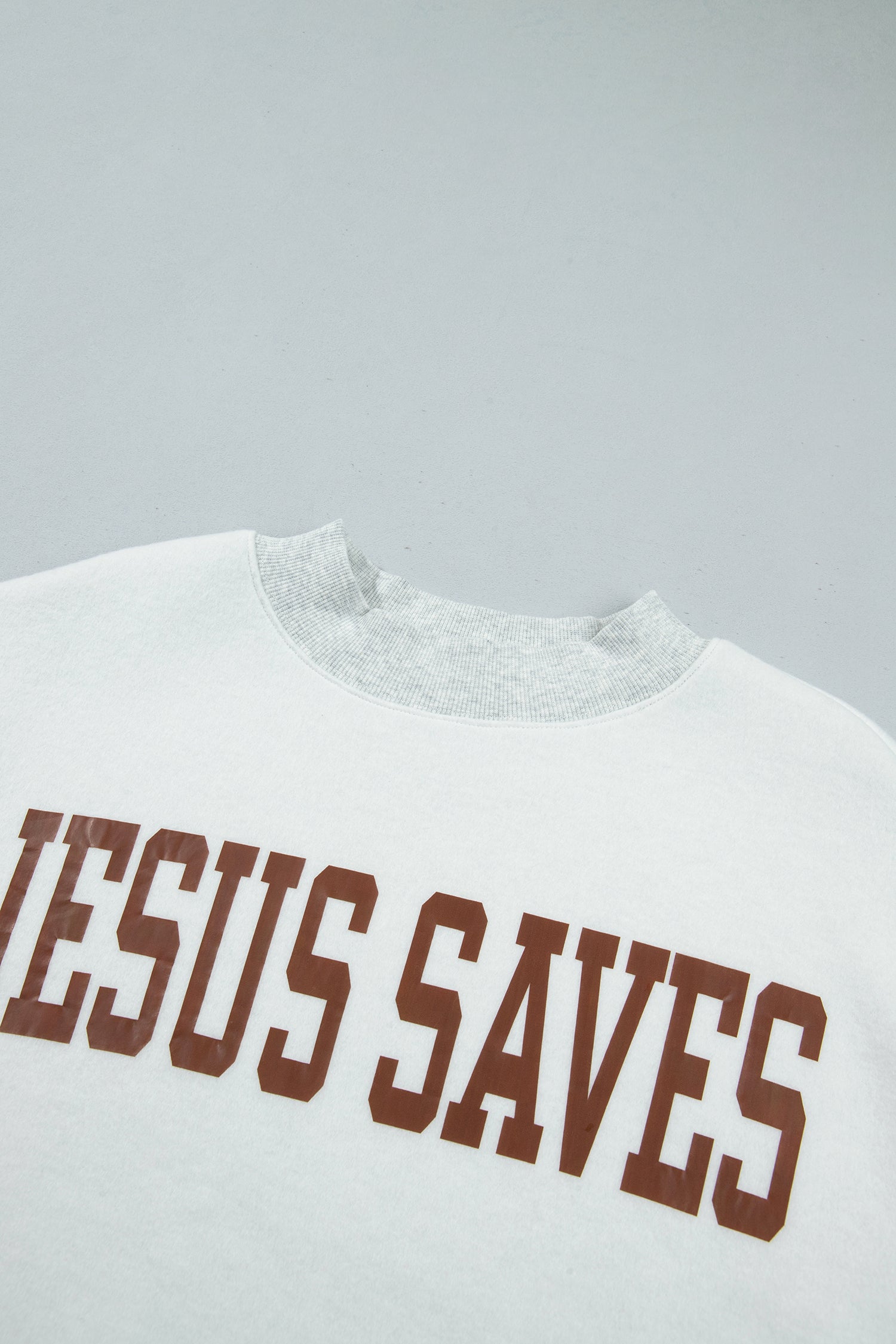 Light Grey Reversible Christian Faith Print Mock Neck Pullover Sweatshirt
