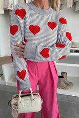 Rose Stripe Contrast Heart Pattern Valentine Knit Sweater