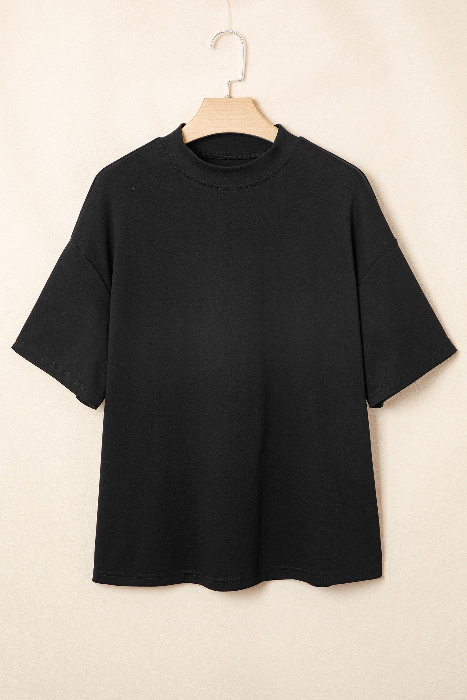 Dark Blue Solid Color High Neck Oversize Tee