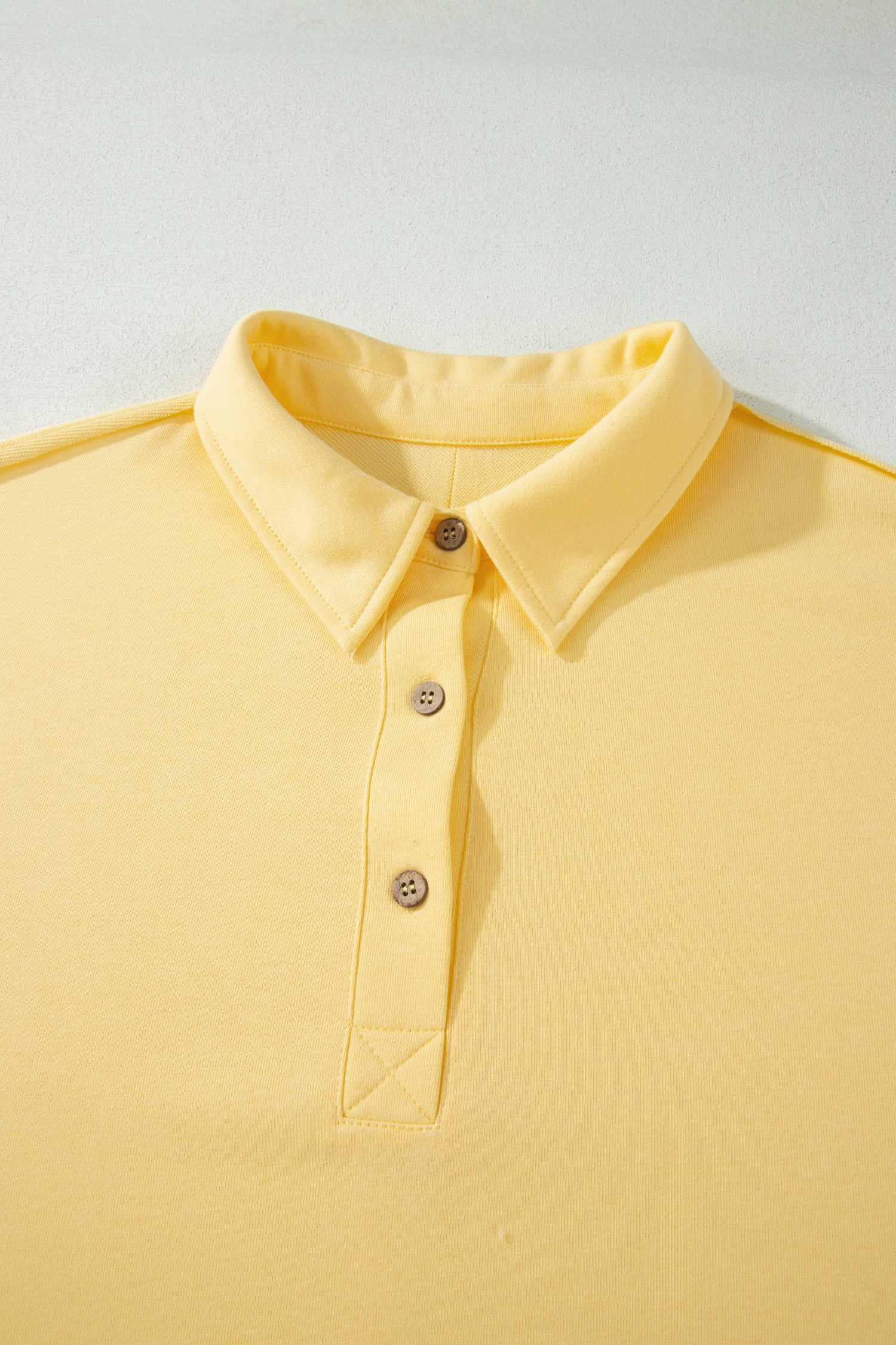 Yellow Cream Solid Color Polo Tee Elastic Waist Shorts Plus Size Outfit