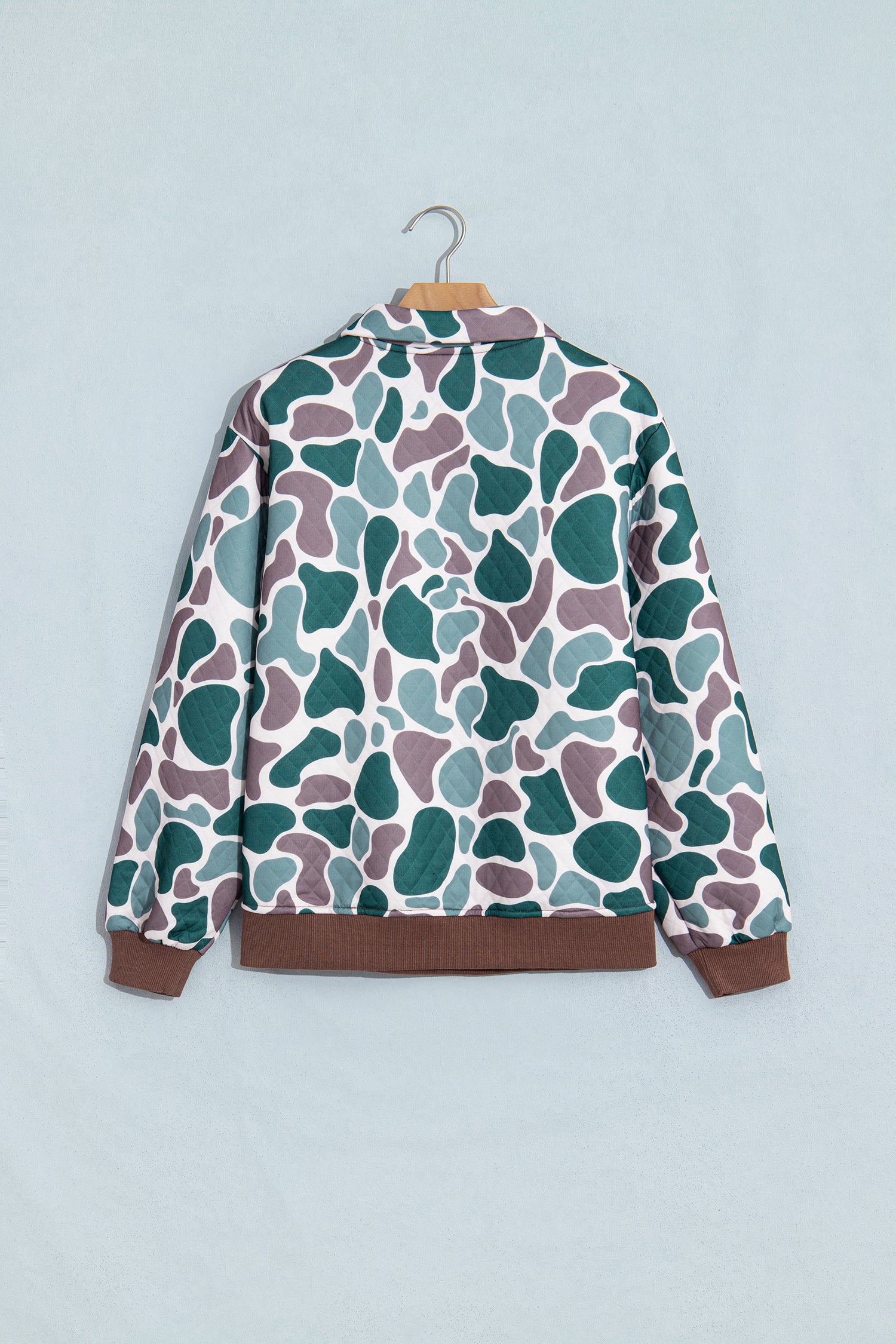Multicolour Retro Camouflage Pattern Color Block Detail Button Pullover Sweatshirt