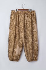 Khaki Plus Size Leopard Print Western Star Patched Jogger Pants
