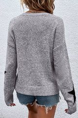 Gray Star Pattern Drop Shoulder Sweater