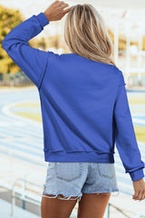 Dark Blue Oversize Drop Shoulder Reversible Mock Neck Sweatshirt