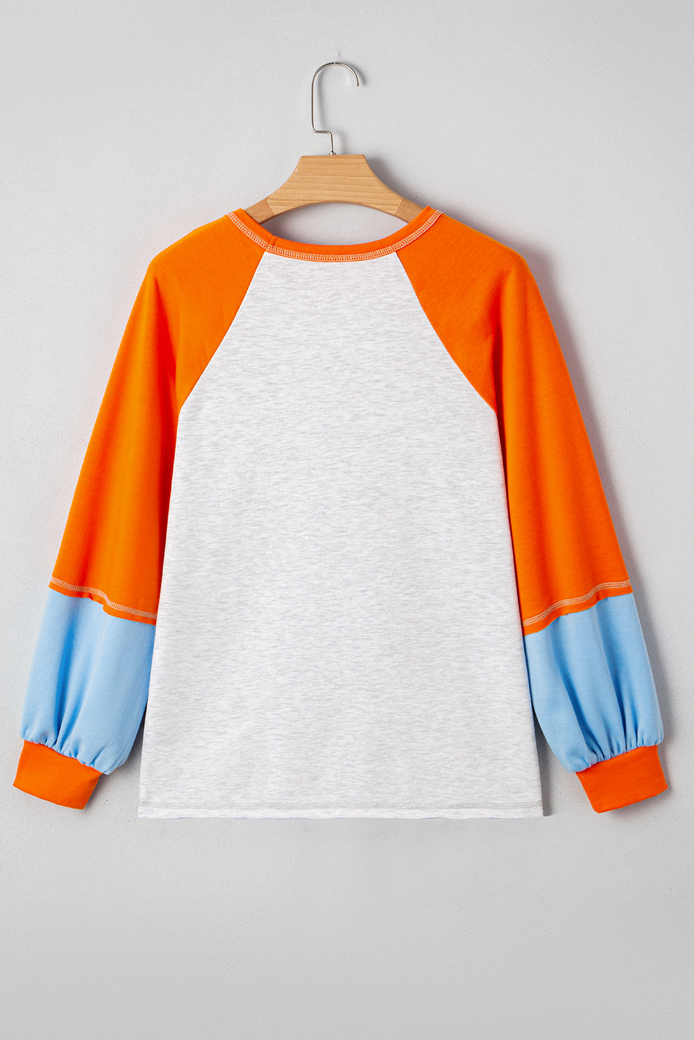 Light Grey Chenille Halloween Pumpkin Patched Color Block Patchwork Long Sleeve Top