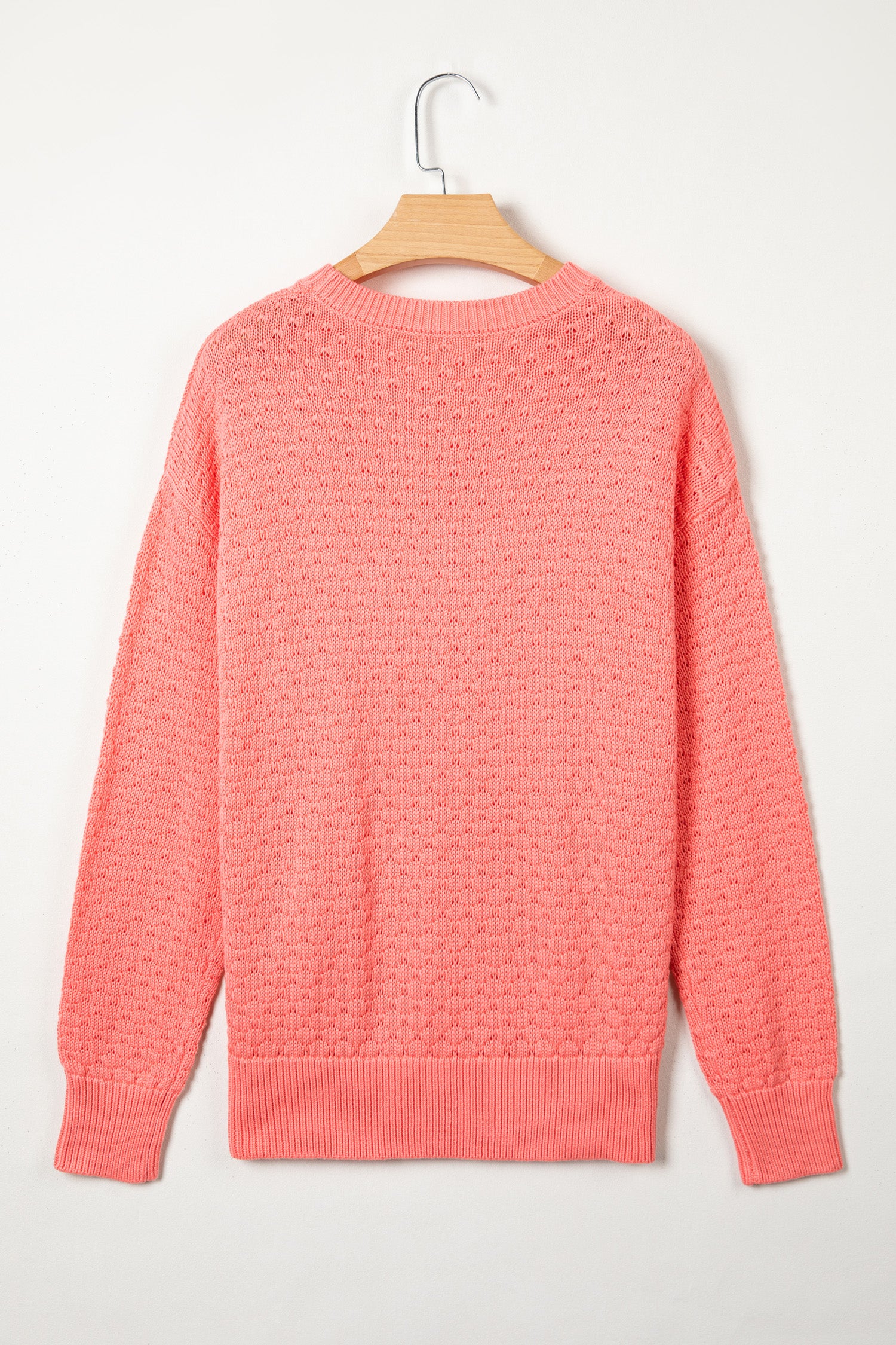 Coral Paradise Drop Shoulder Ribbed Knit Long Sleeve Sweater