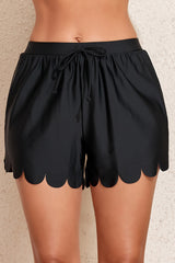 Black Scalloped Trim Beach Shorts