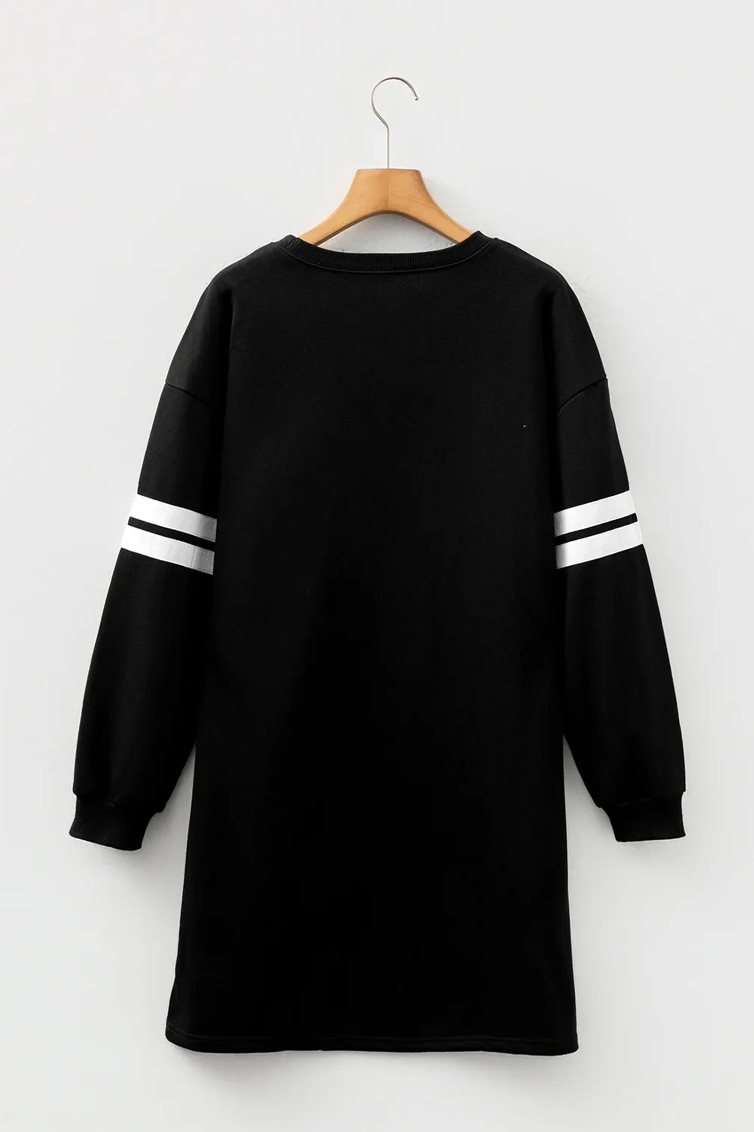 Black Sequin Ghost Graphic Varsity Striped Sleeve Halloween Sweatshirt Dress