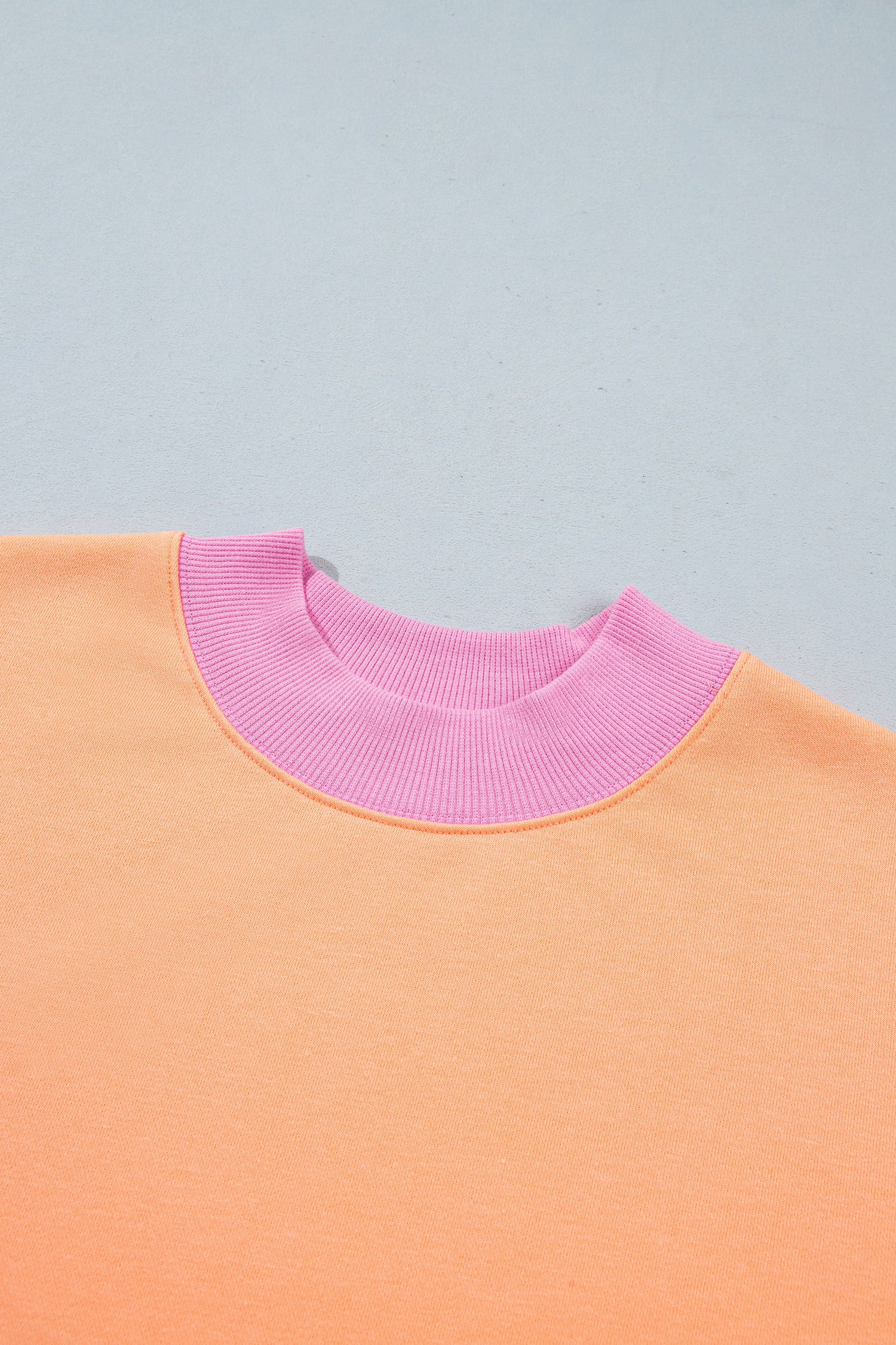 Grapefruit Orange Colorblock Trim Crewneck Long Sleeve Pullover Sweatshirt