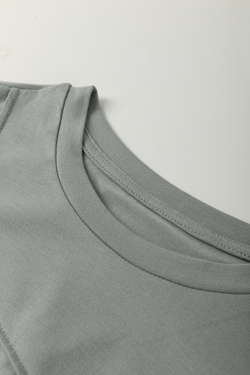 Dirty Blue Solid Color Round Neck T Shirt