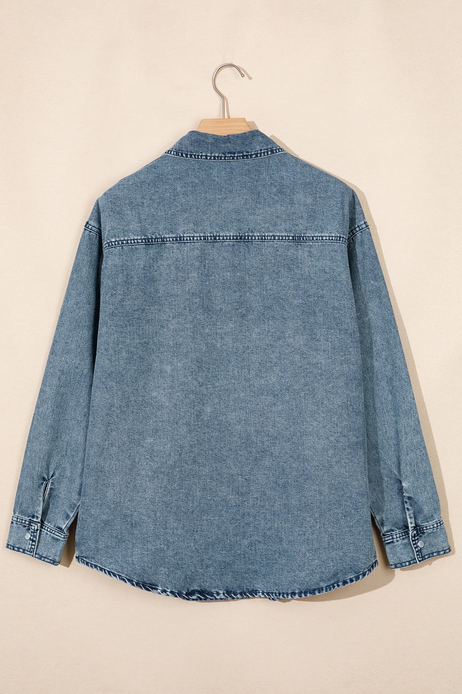 Dusk Blue Western Long Sleeve Shirt Collar Tunic Denim Jacket