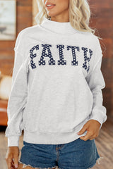 Light Grey High Neck Polka Dot Slogan Printed Baggy Sweatshirt