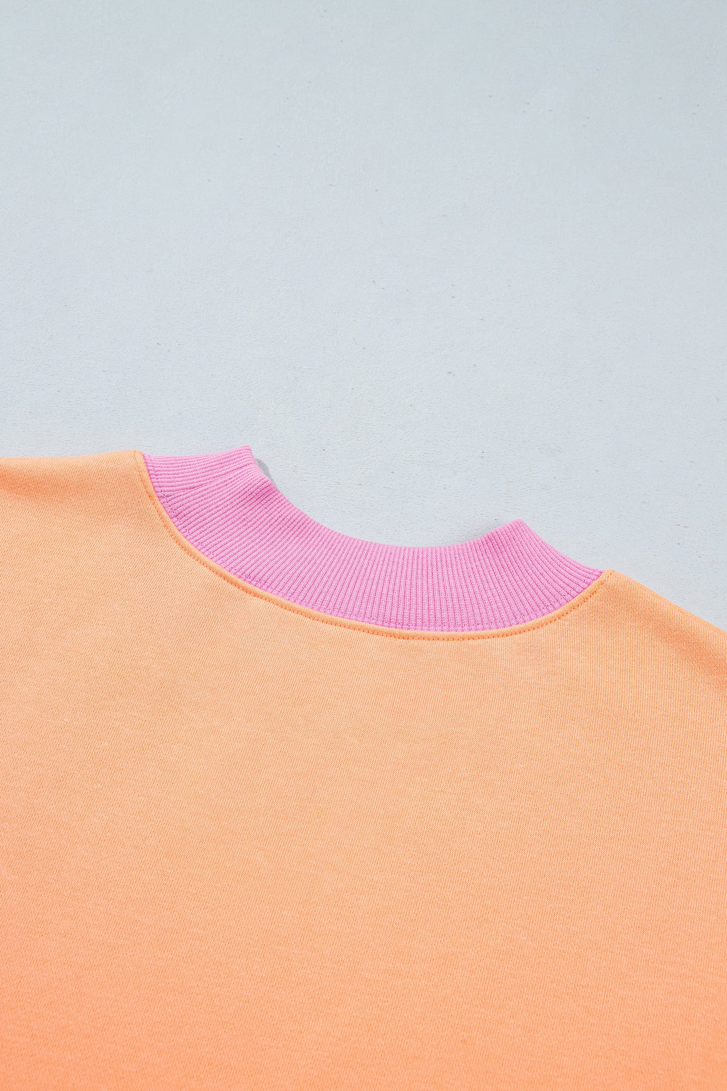 Grapefruit Orange Colorblock Trim Crewneck Long Sleeve Pullover Sweatshirt