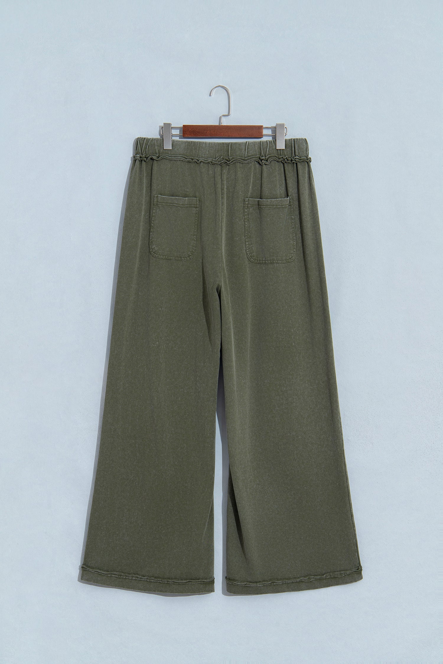 Jungle Green Mineral Wash Seam Detail Flare Leg Drawstring Pants
