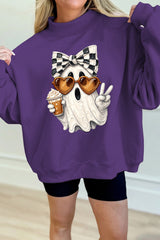 Tillandsia Purple Cute Ghost Print Pullover Mock Neck Sweatshirt