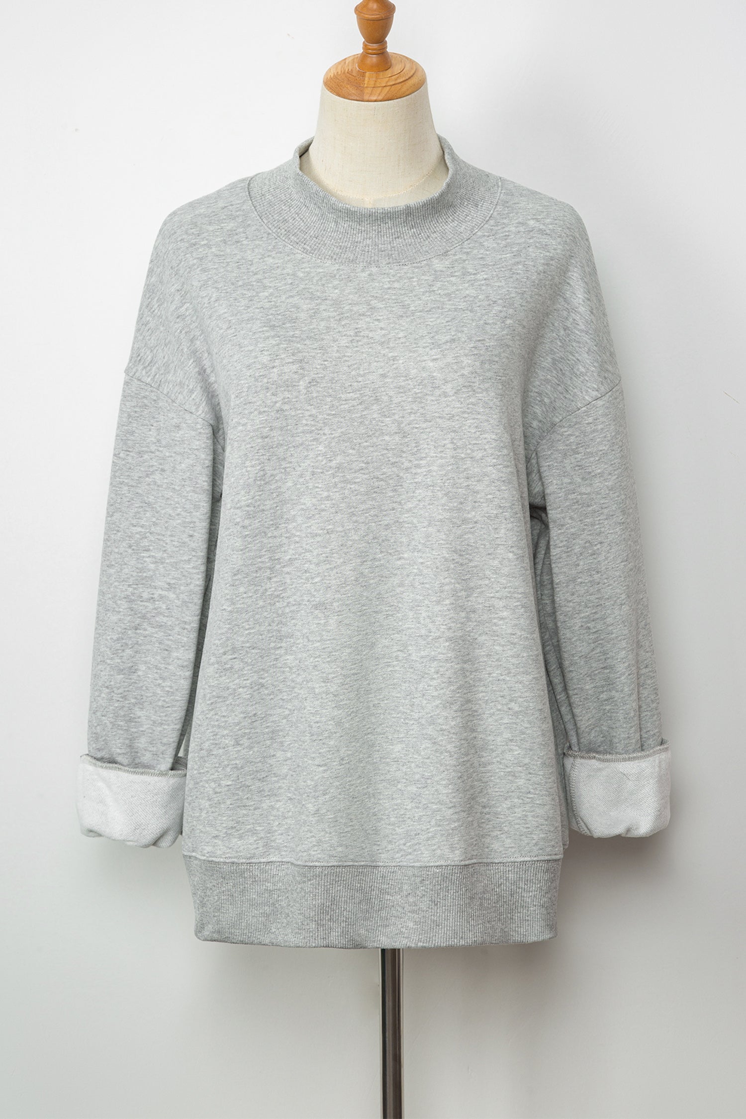 Tillandsia Purple Solid Color Oversized Mock Neck Sweatshirt