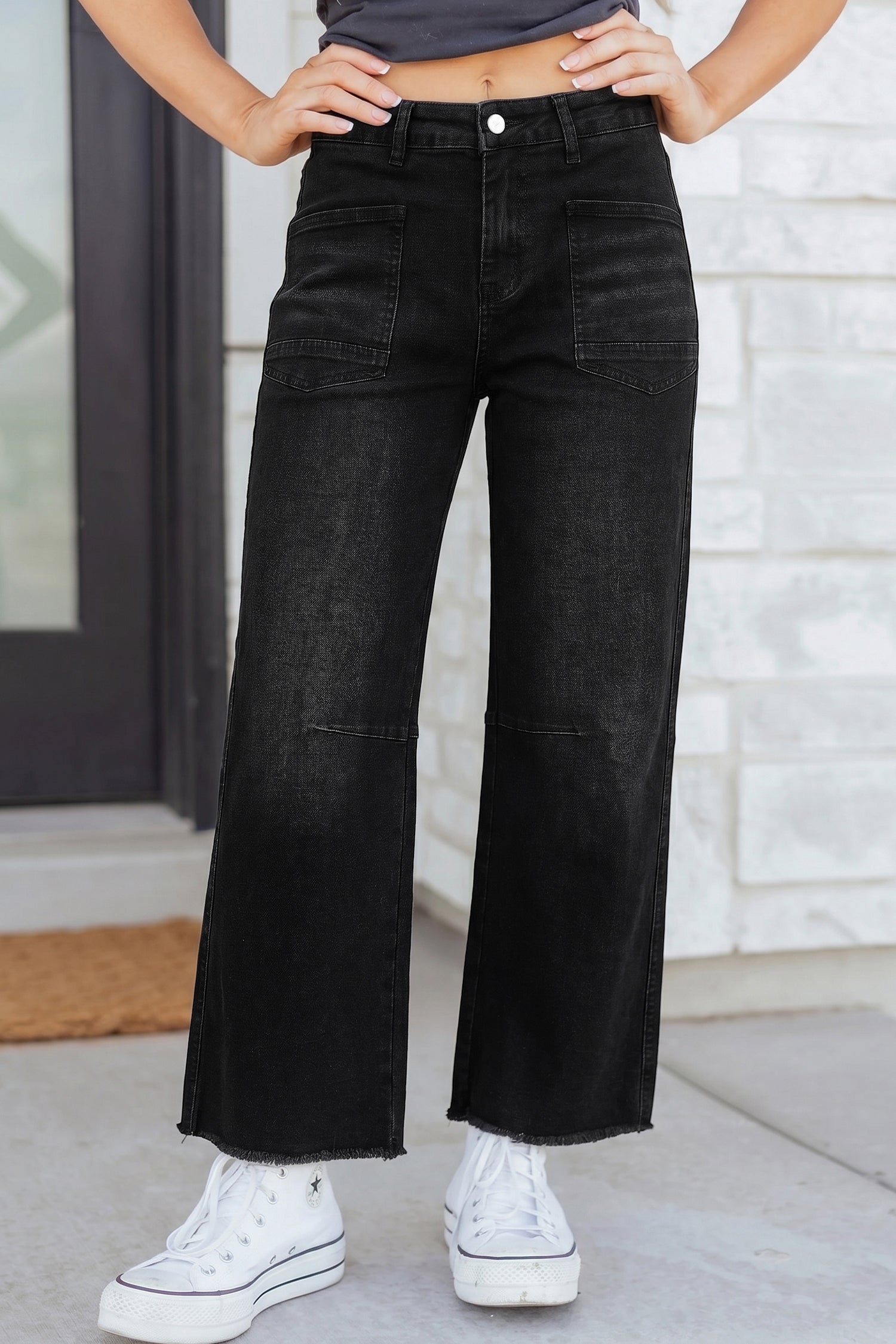 Sail Blue Frayed Cropped Barrel Jeans