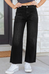 Sail Blue Frayed Cropped Barrel Jeans