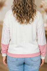 Pink Colorblock Plaid Panel Long Sleeve Plus Size Blouse