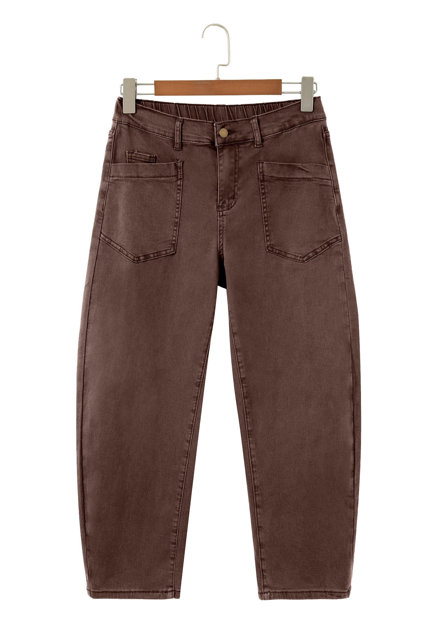 Beau Blue Solid Color Square Patch Pocket Ankle-length Barrel Jeans