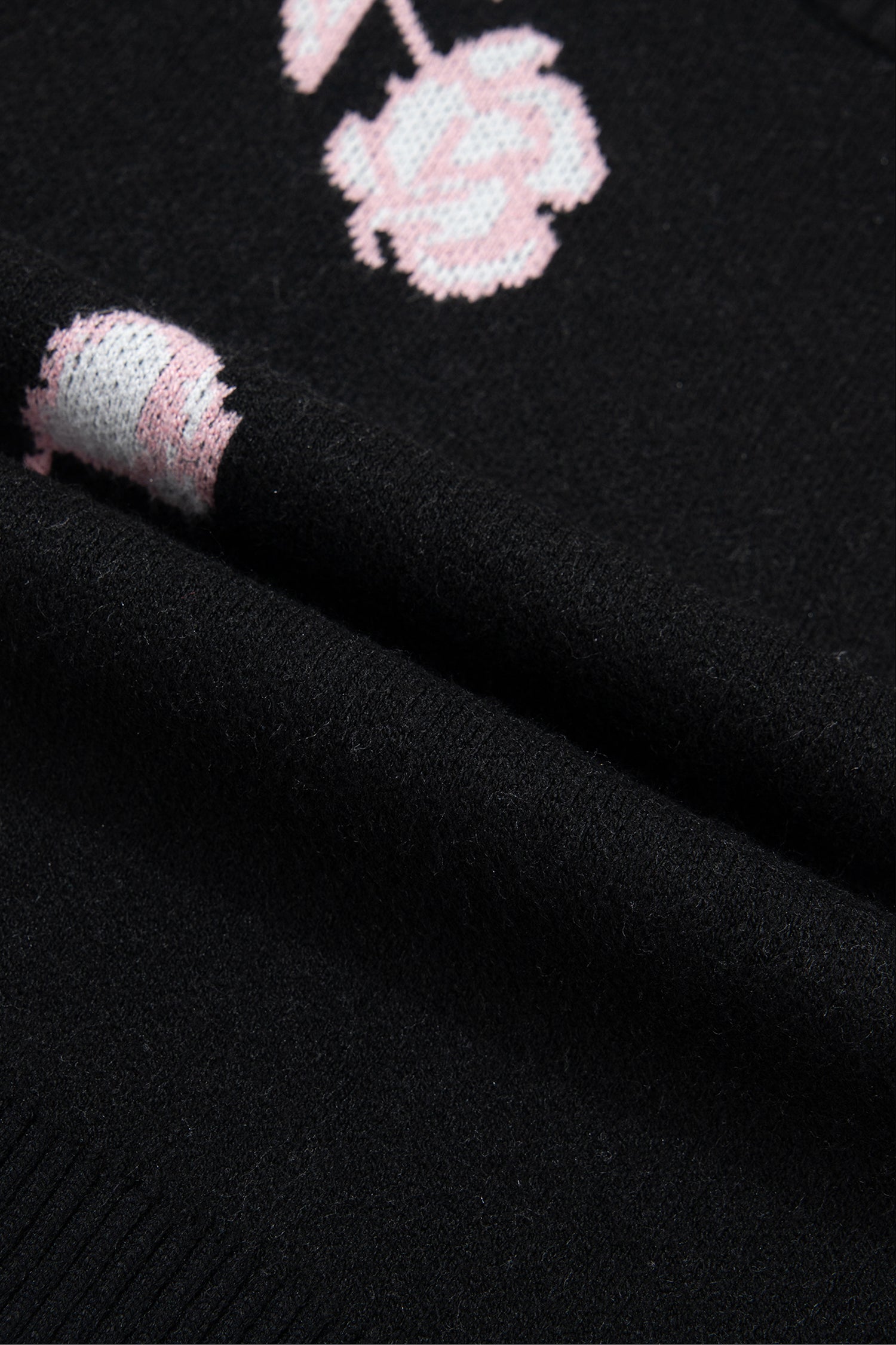 Black Floral Pattern Puff Sleeve Dropped Shoulder Pullover Sweater