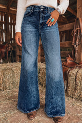 Sail Blue Acid Wash Pocket Detail Flare Jeans