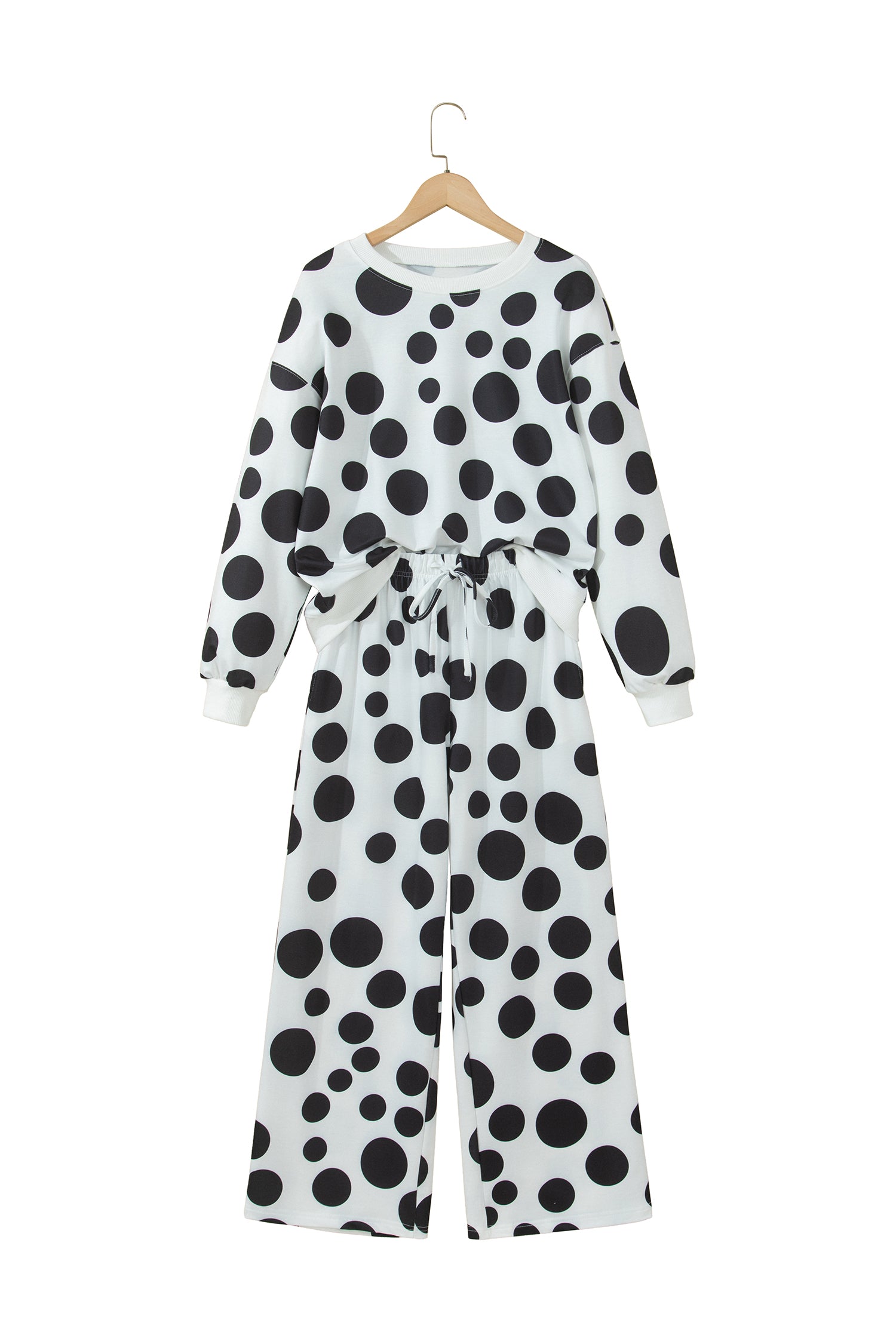 Khaki Polka Dot Long Sleeve Top Drawstring Relaxed Pants Set
