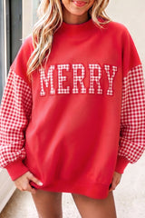 Fiery Red Gingham Plaid Oversized Pullover Sweatshirt