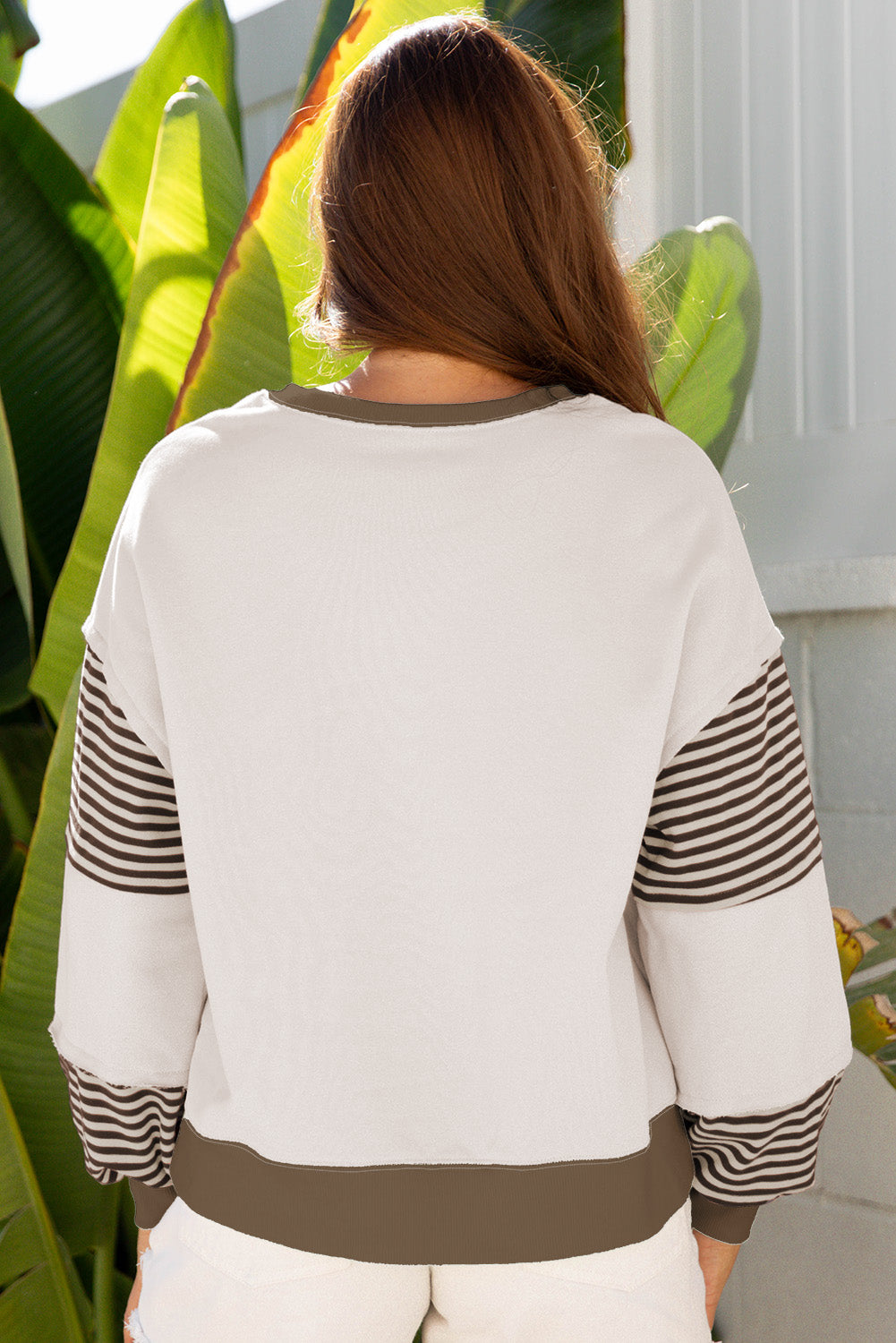 Jet Stream Striped Colorblock Patchwork Drop Shoulder Sweatshirt