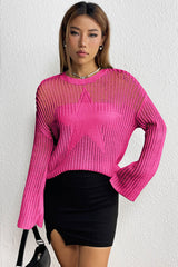 Rose Star Pattern Lightweight Hollow Knit Sweater