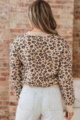 Khaki Leopard Print Dolman Sleeve Sweater