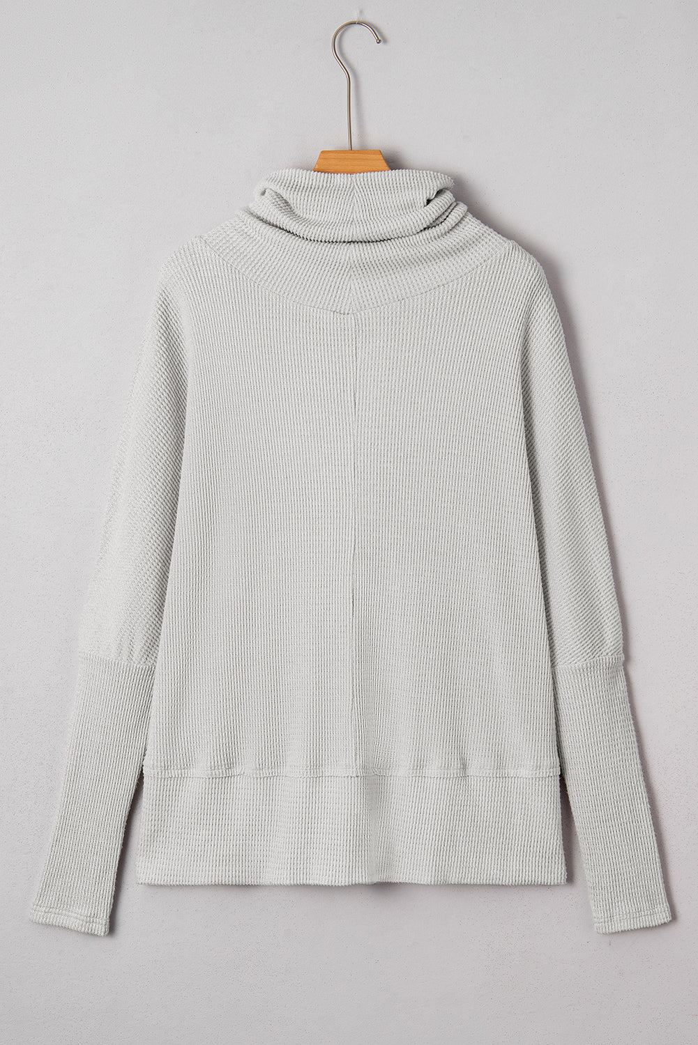 Light Grey Textured Knit Drawstring Cowl Neck Oversized Top