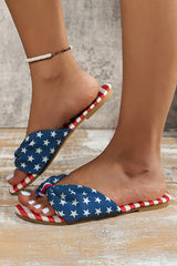 Navy Blue Stars and Stripes Cute Bow Knot Flat Slippers