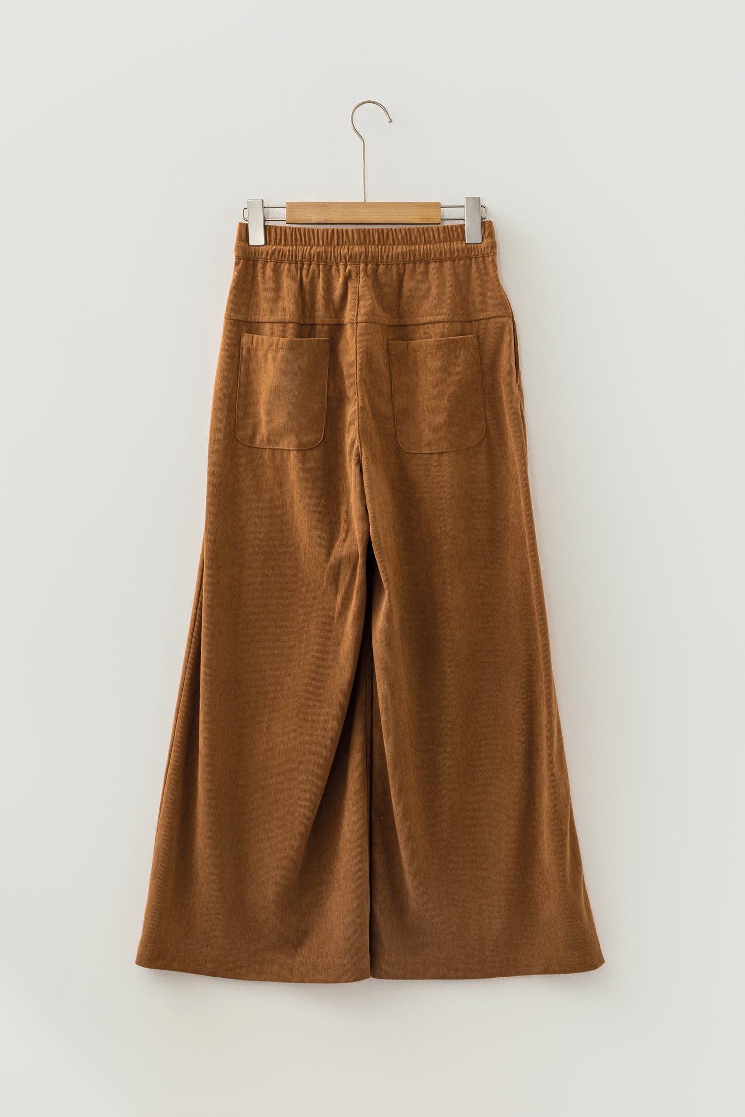 Thai Curry Elastic Waist Wooden Button Placket Ankle Length Wide Leg Pants