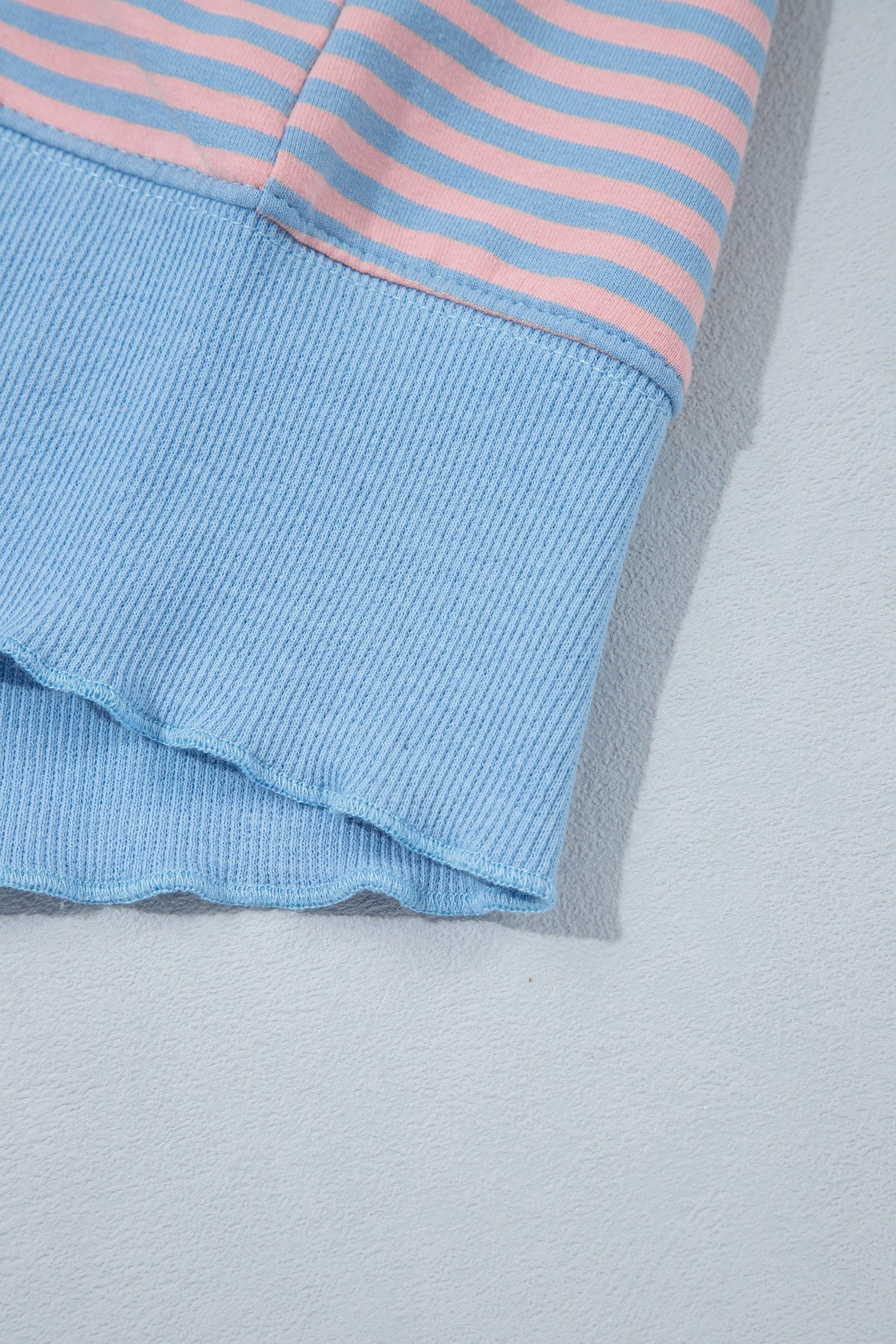 Sky Blue Stripe Colorblock Scalloped Trim Loose 3/4 Sleeve Top