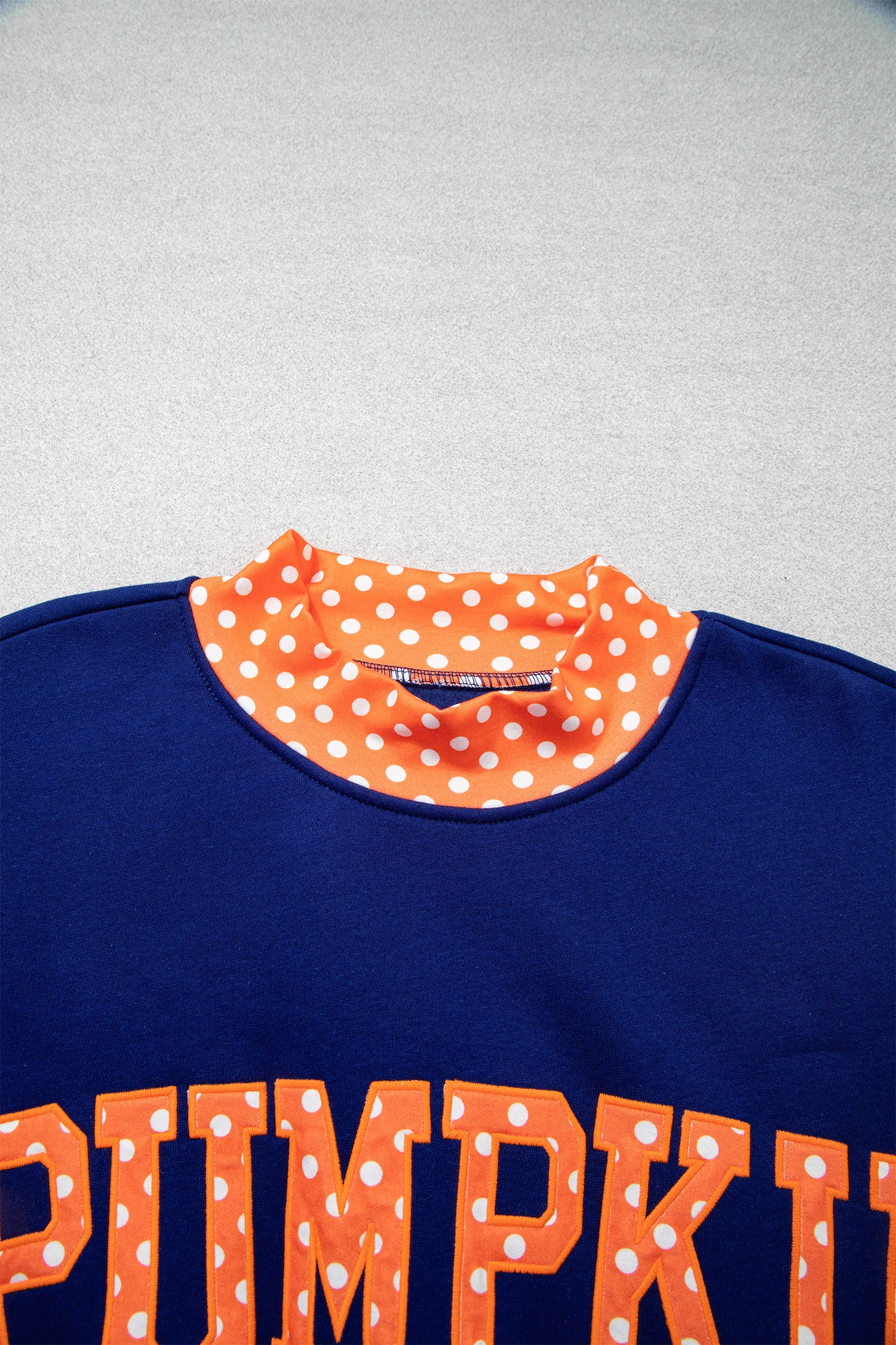 Sail Blue Polka Dot Letter Print Contrast Trim Mock Neck Sweatshirt