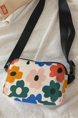 White Cute Flower Printed Canvas Crossbody Bag