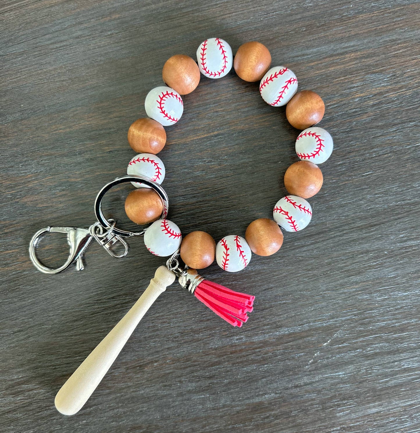 Batter Up! Baseball Keychain Wristlet with Baseball Bat