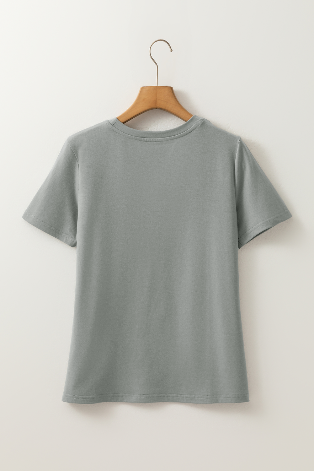 Dirty Blue Solid Color Round Neck T Shirt