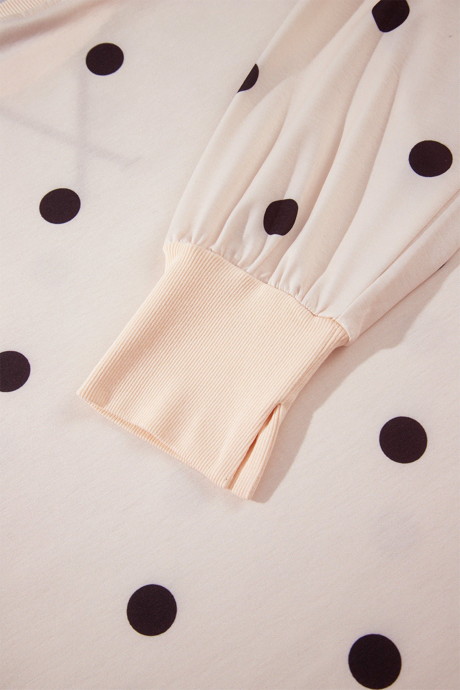Beige Round Neck Long Sleeve Polka Dot Plus Size Top