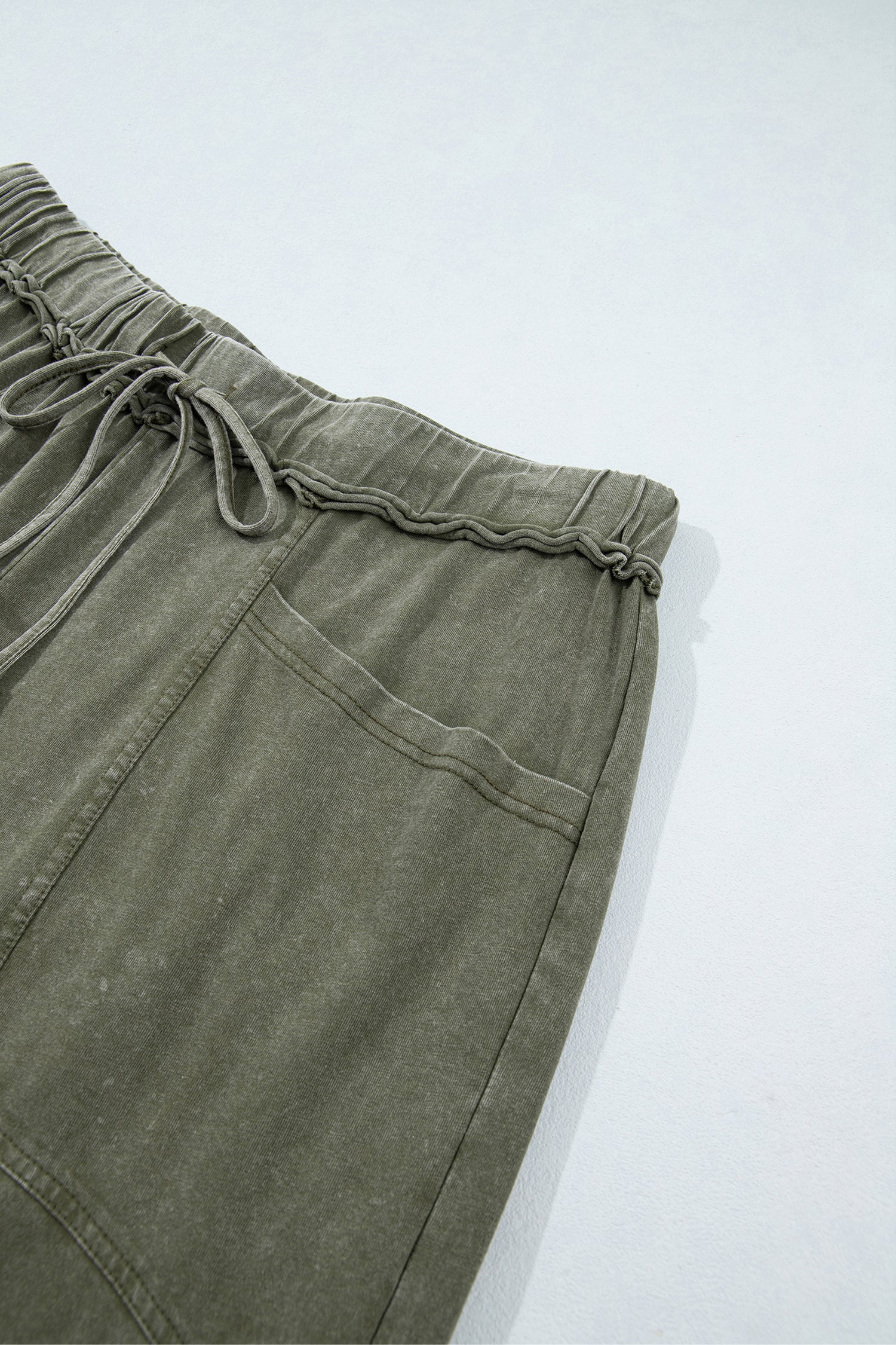Jungle Green Mineral Wash Seam Detail Flare Leg Drawstring Pants