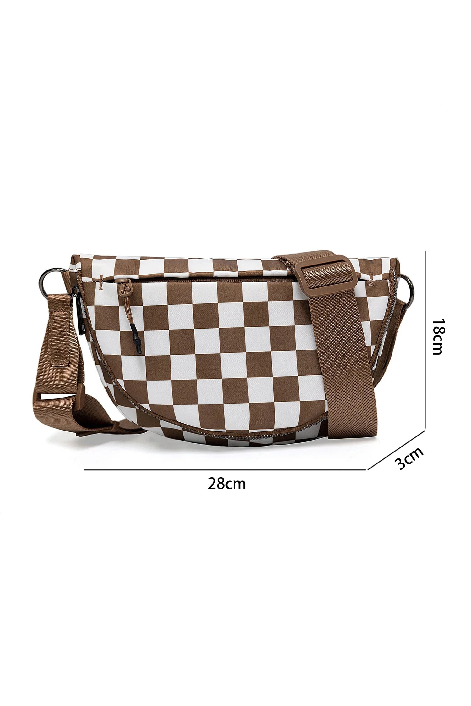 Blackish Green Checkered Canvas Crescent Shoulder Bag