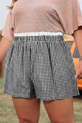 Pink Contrast Trim Plaid Print Plus Size Shorts