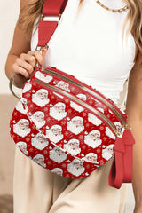 Pink Christmas Theme Double Zip PU Leather Crossbody Bag