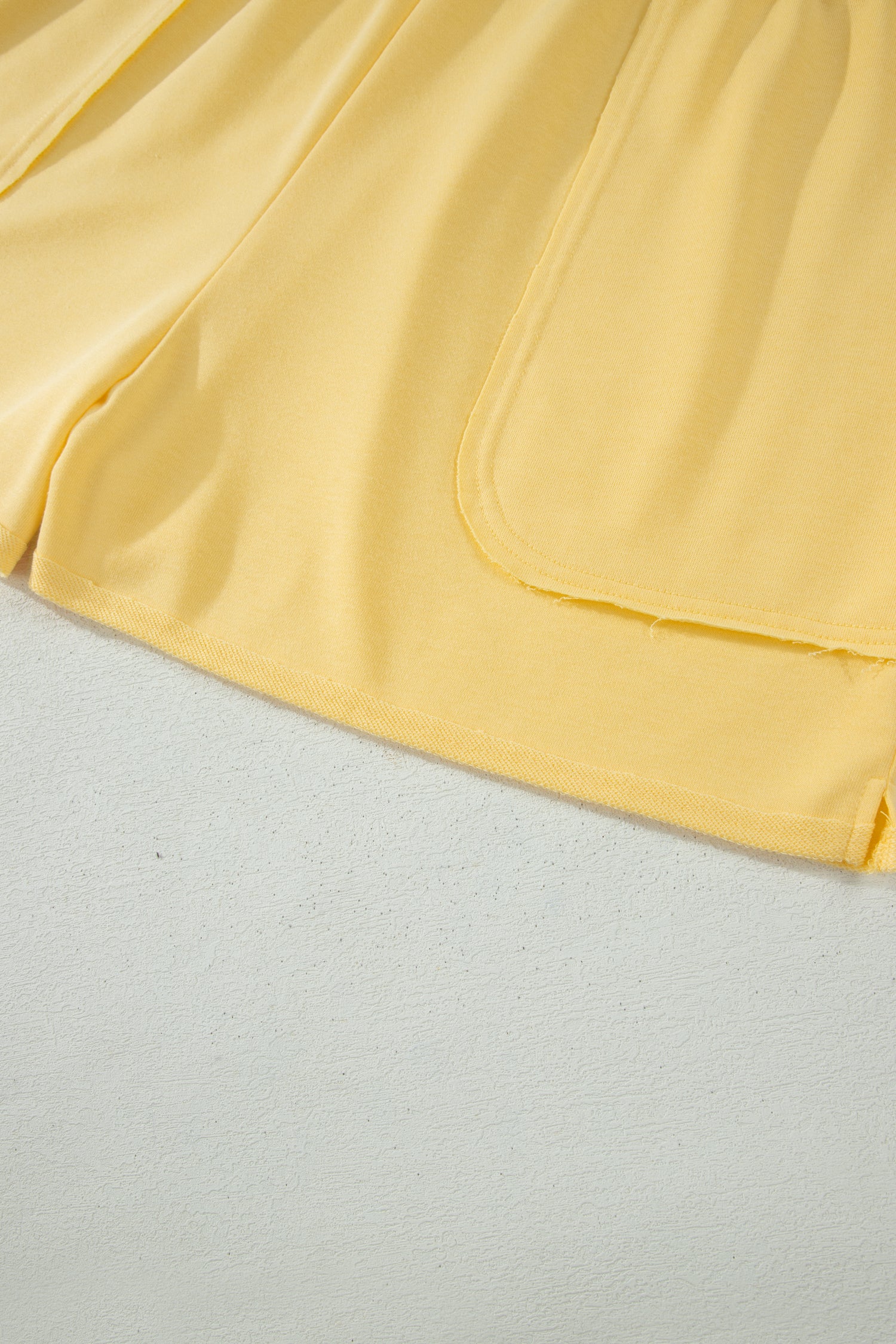 Yellow Cream Solid Color Polo Tee Elastic Waist Shorts Plus Size Outfit